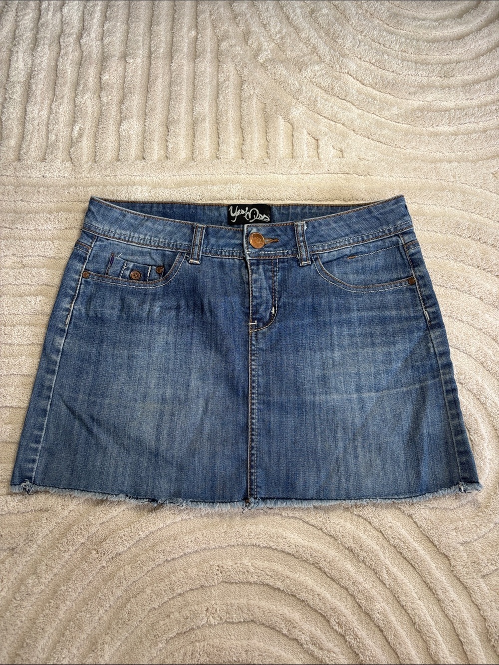 Yes Miss Y2K Denim Blue Washed Denim Mini Skirt with Frayed Hem
